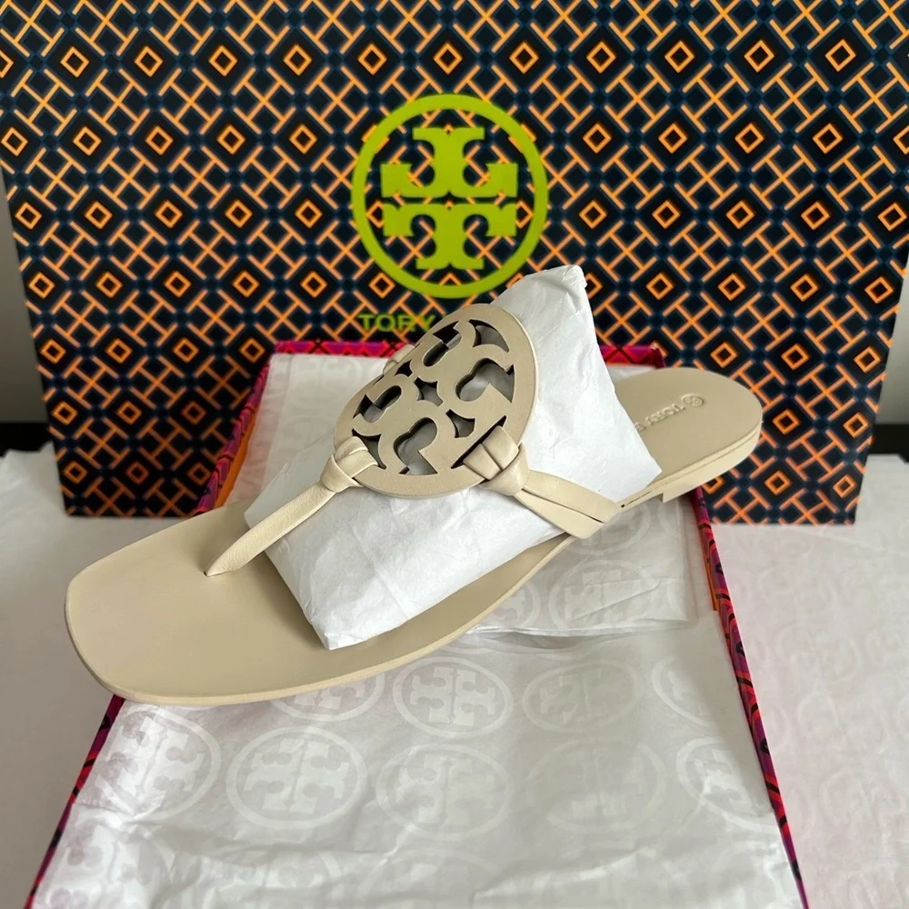 Tory Burch Miller Square Toe Sandal Size 8 New Cream White - Picture 1 of 12
